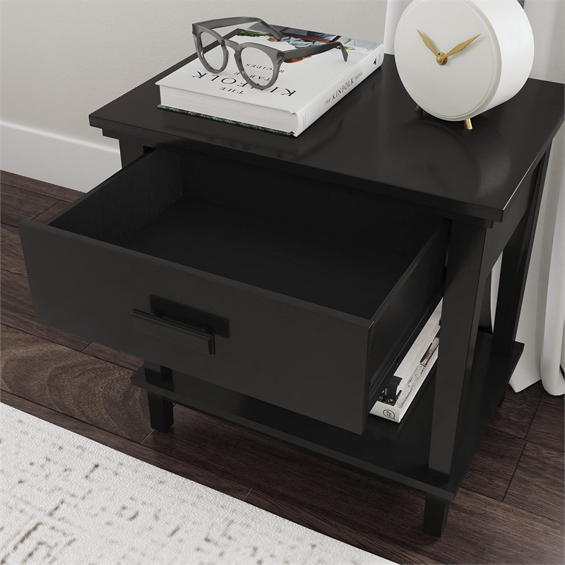 Pemberly Row 1-Drawer Traditional Wood Nightstand in Black Finish