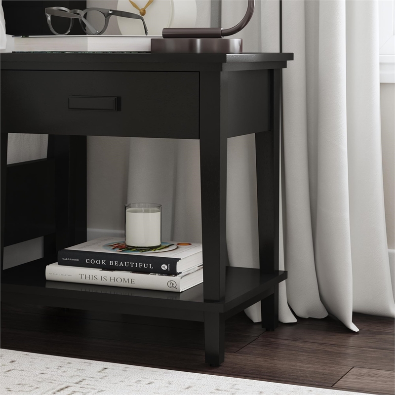 Pemberly Row 1-Drawer Traditional Wood Nightstand in Black Finish