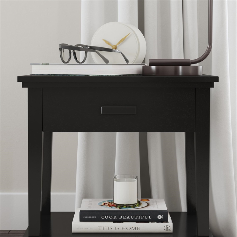 Pemberly Row 1-Drawer Traditional Wood Nightstand in Black Finish