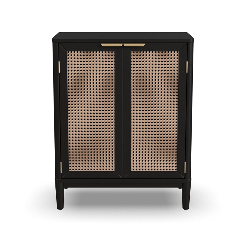 Pemberly Row Mid-Century Wood Bar Cabinet with 2 Shelves in Black