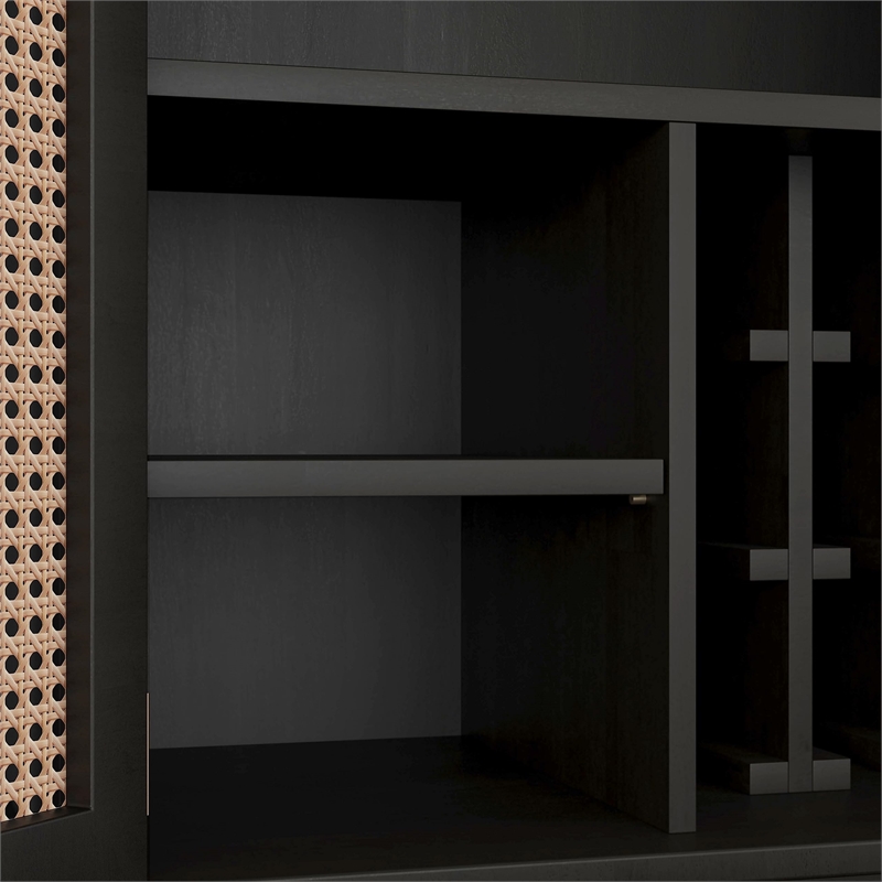 Pemberly Row Mid-Century Wood Bar Cabinet with 2 Shelves in Black