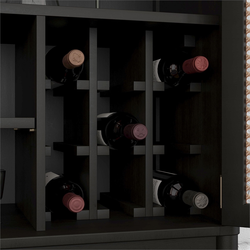 Pemberly Row Mid-Century Wood Bar Cabinet with 2 Shelves in Black