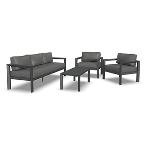 Pemberly Row 4-Piece Contemporary Aluminum & Fabric Sofa Set in Gray