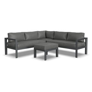 Pemberly Row Aluminum & Fabric 5-Seat Sectional with Ottoman in Gray