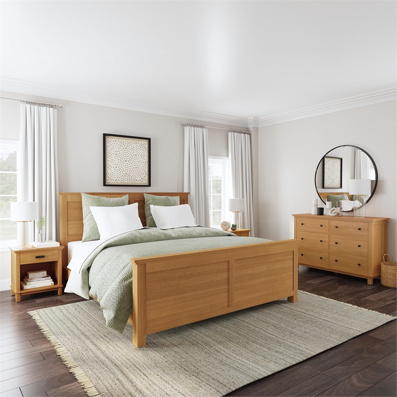 Pemberly Row 4-Piece Wood King Bedroom Sets with 2 Nightstand in Brown