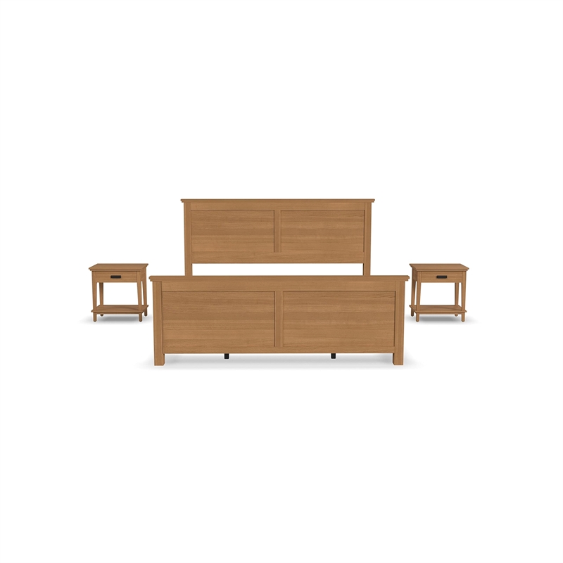 Pemberly Row 3-Piece Wood King Bedroom Sets with 2 Nightstand in Brown