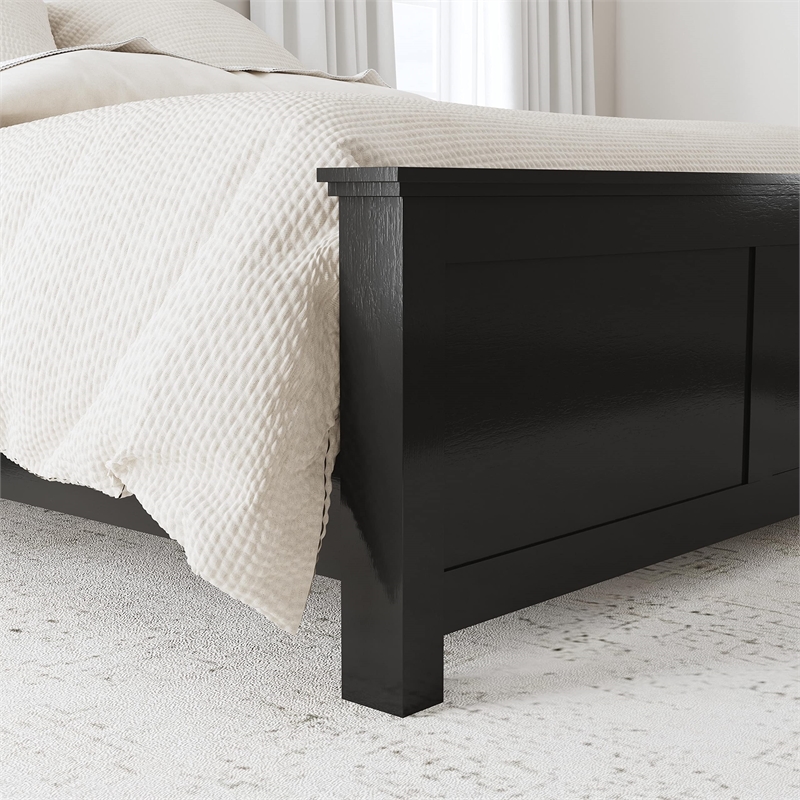 Pemberly Row 2-Piece Traditional Wood Queen Bed with Nightstand in Black