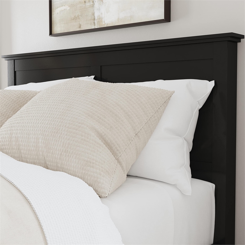 Pemberly Row 2-Piece Traditional Wood Queen Bed with Nightstand in Black