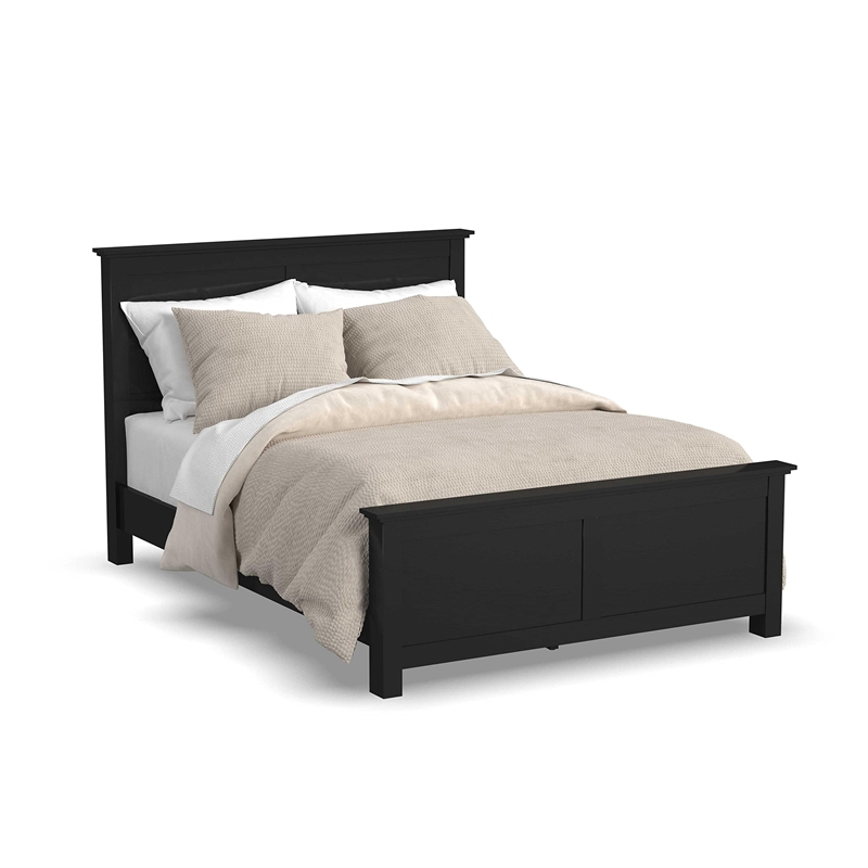Pemberly Row 2-Piece Traditional Wood Queen Bed with Nightstand in Black
