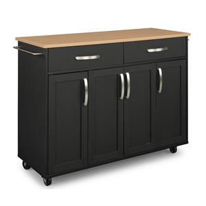 Pemberly Row Contemporary Storage Plus Wood Kitchen Cart in Black