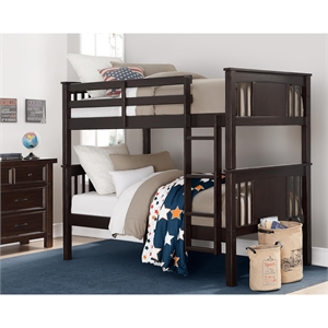 Pemberly Row Transitional Wood Twin Bunk Bed in Espresso Finish
