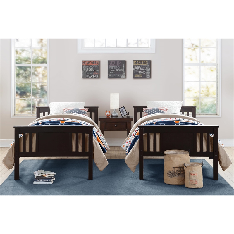 Pemberly Row Transitional Wood Twin Bunk Bed in Espresso Finish