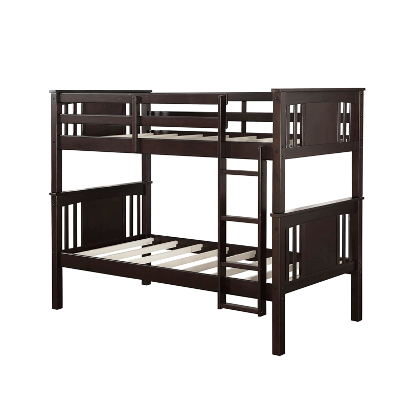 Pemberly Row Transitional Wood Twin Bunk Bed in Espresso Finish
