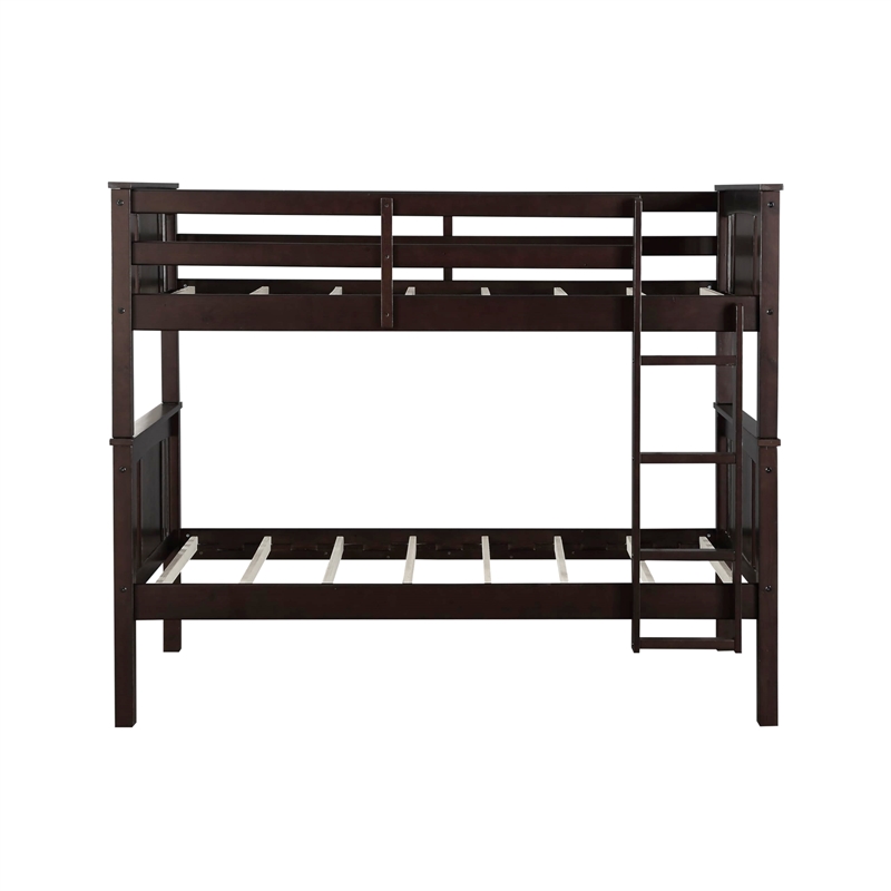 Pemberly Row Transitional Wood Twin Bunk Bed in Espresso Finish