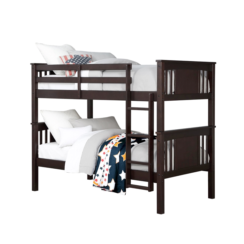Pemberly Row Transitional Wood Twin Bunk Bed in Espresso Finish