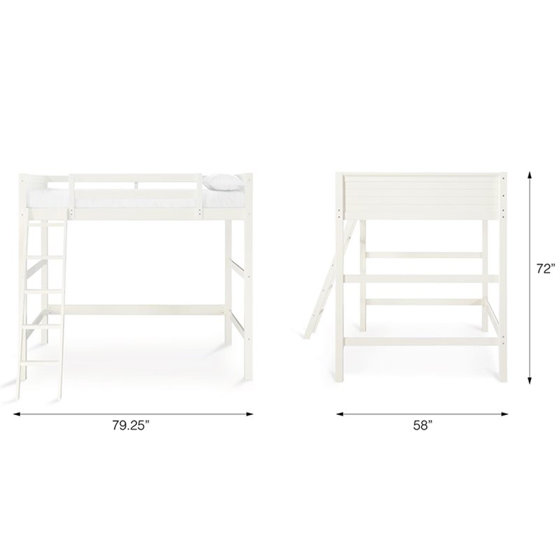 Pemberly Row Modern / Contemporary Wood Full Loft Bed in White Finish