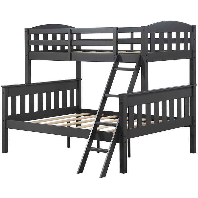 Pemberly Row Transitional Twin Over Full Bunk Bed in Slate Gray