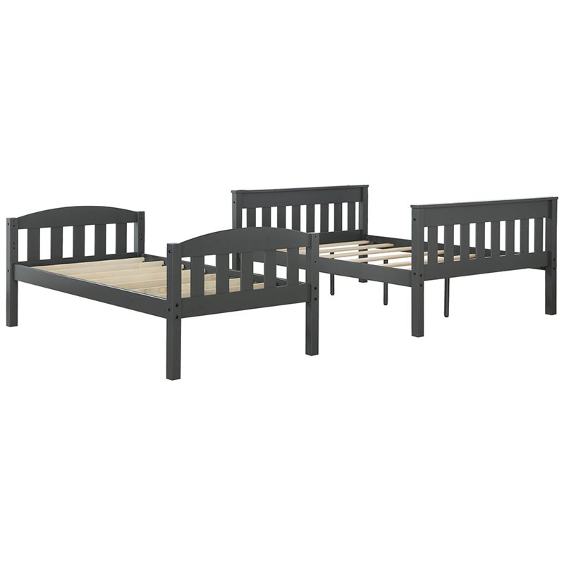 Pemberly Row Transitional Twin Over Full Bunk Bed in Slate Gray