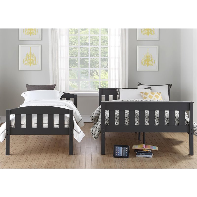 Pemberly Row Transitional Twin Over Full Bunk Bed in Slate Gray