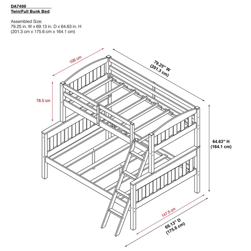 Pemberly Row Transitional Twin Over Full Bunk Bed in Slate Gray
