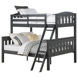 Pemberly Row Transitional Twin Over Full Bunk Bed in Slate Gray