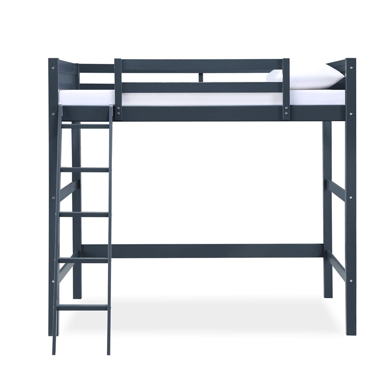 Pemberly Row Traditional Wood Full Size Loft Bed in Black Finish