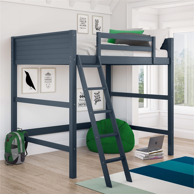 Pemberly Row Traditional Wood Full Size Loft Bed in Black Finish