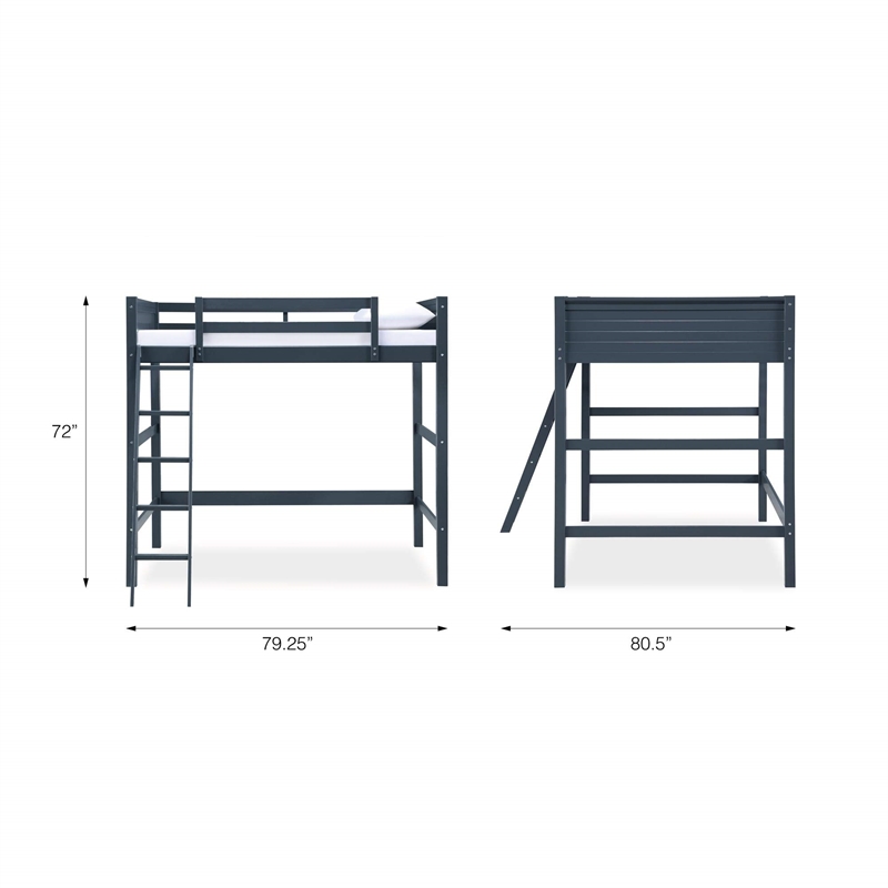 Pemberly Row Traditional Wood Full Size Loft Bed in Black Finish