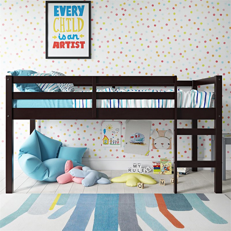 Pemberly Row Transitional Twin Junior Loft Bed in Espresso Finish