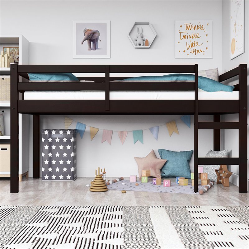 Pemberly Row Transitional Twin Junior Loft Bed in Espresso Finish