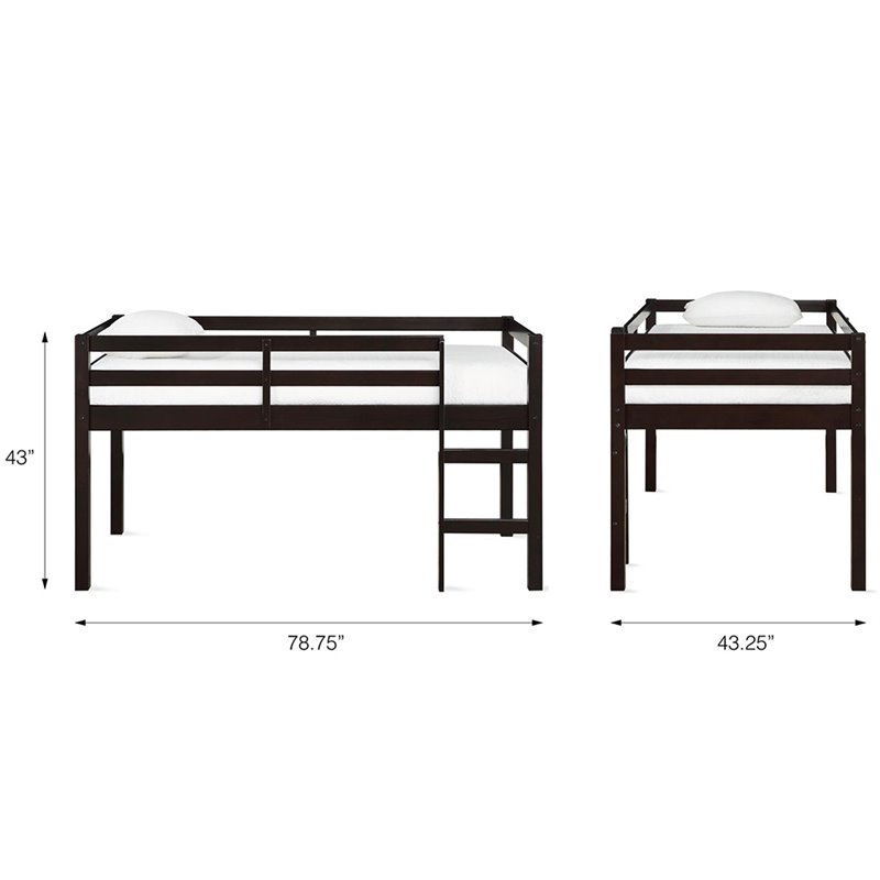 Pemberly Row Transitional Twin Junior Loft Bed in Espresso Finish