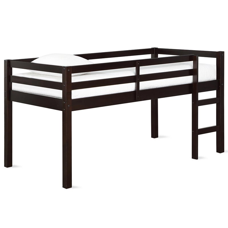 Pemberly Row Transitional Twin Junior Loft Bed in Espresso Finish