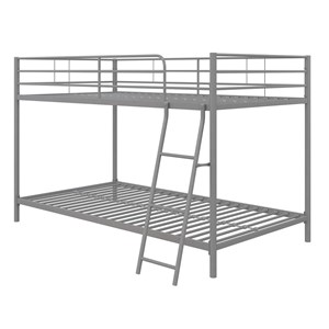 Pemberly Row Junior Modern Metal Gray Twin over Twin Low Bunk Bed for Kids