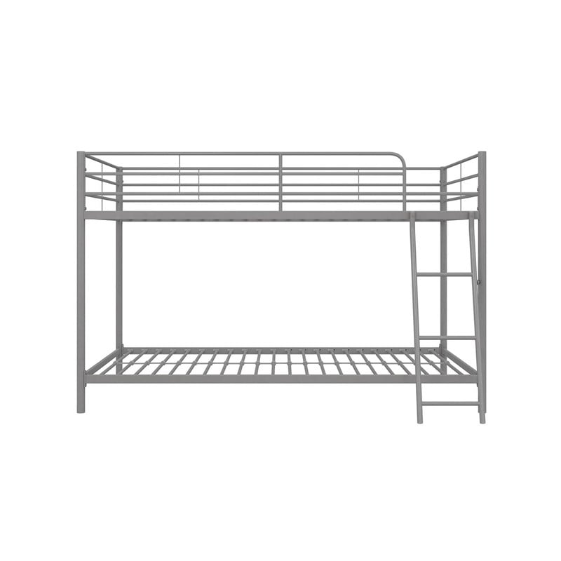 Pemberly Row Junior Modern Metal Gray Twin over Twin Low Bunk Bed for Kids