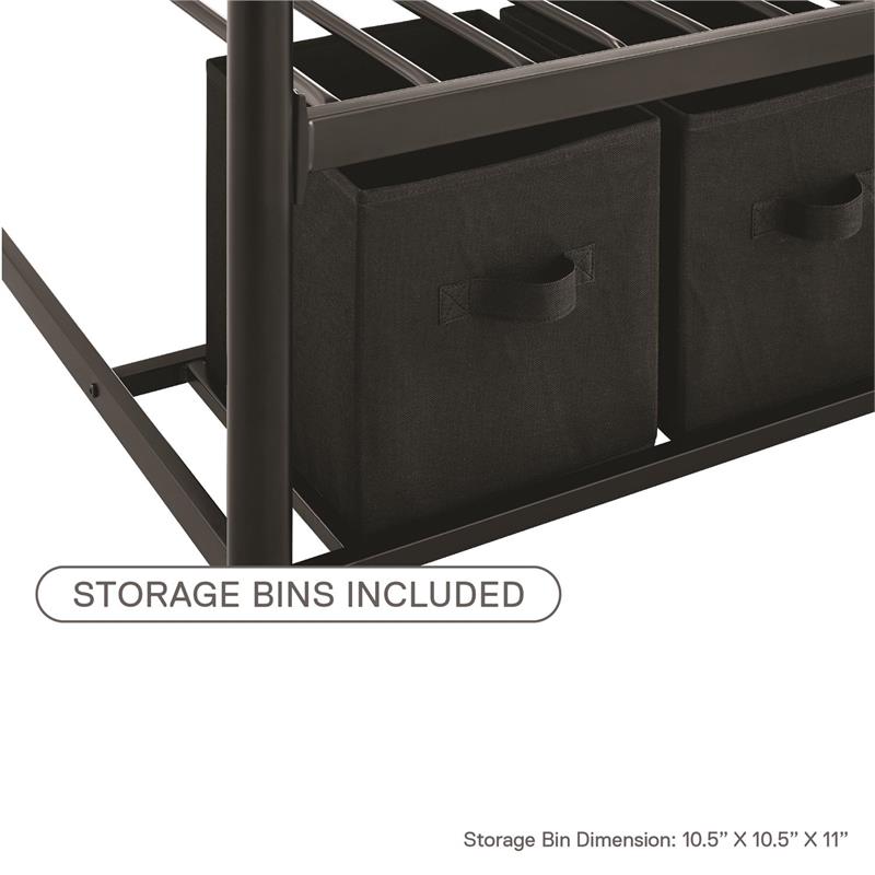 Pemberly Row Transitional Twin Over Twin Bunk Bed with Storage Bins in Black