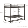 Pemberly Row Transitional Twin Over Twin Bunk Bed with Storage Bins in Black