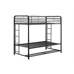 Pemberly Row Transitional Twin Over Twin Bunk Bed with Storage Bins in Black
