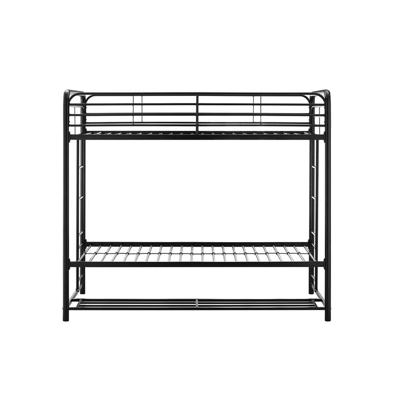 Pemberly Row Transitional Twin Over Twin Bunk Bed with Storage Bins in Black
