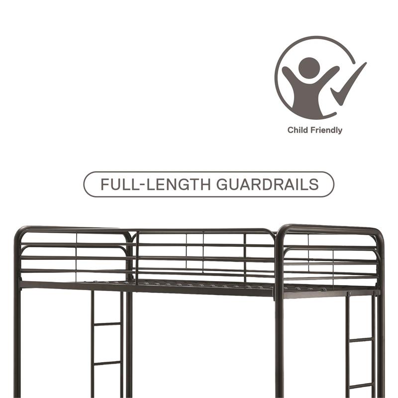 Pemberly Row Transitional Twin Over Twin Bunk Bed with Storage Bins in Black