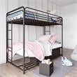 Pemberly Row Transitional Twin Over Twin Bunk Bed with Storage Bins in Black
