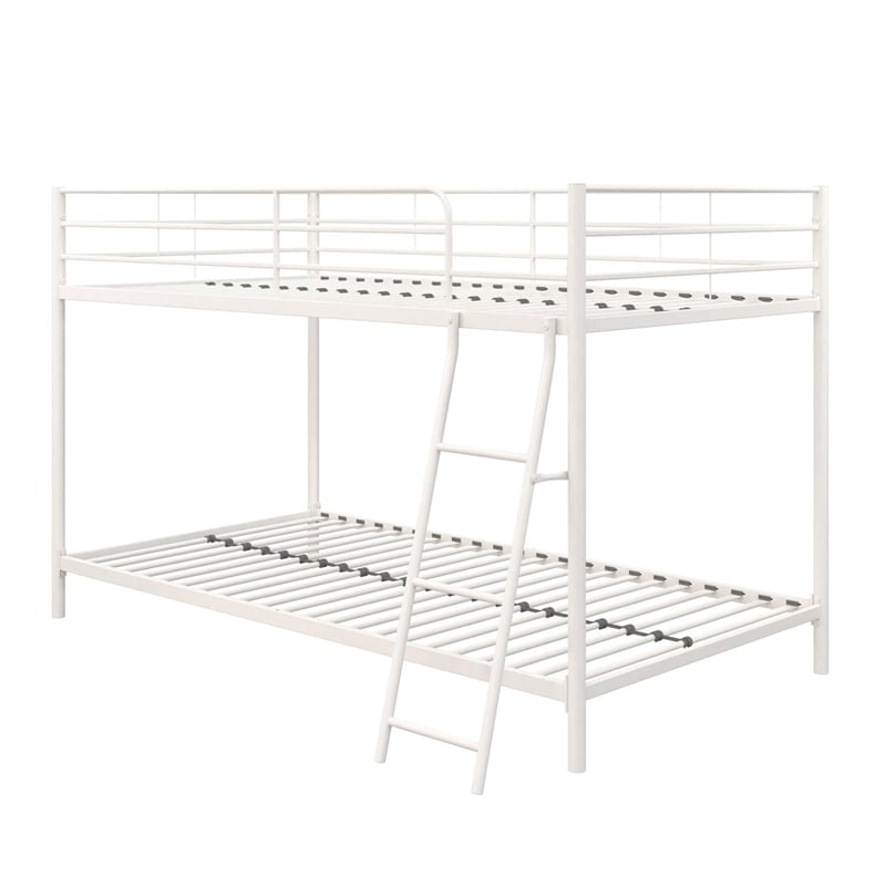 Pemberly Row Transitional Junior Twin over Twin Low Bunk Bed for Kids in White
