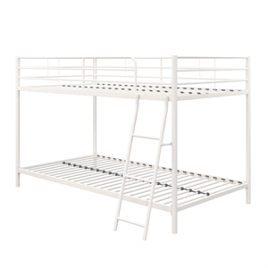Pemberly Row Transitional Junior Twin over Twin Low Bunk Bed for Kids in White