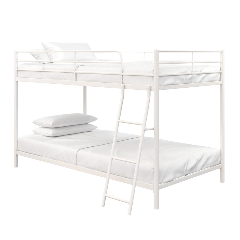 Pemberly Row Transitional Junior Twin over Twin Low Bunk Bed for Kids in White
