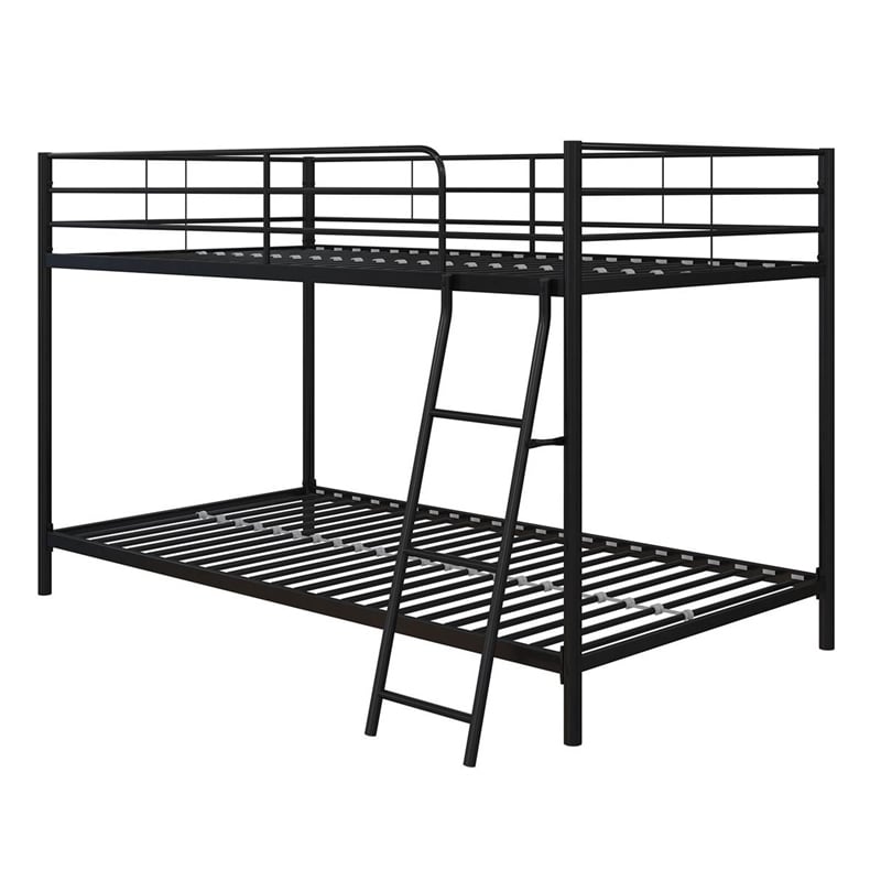 Pemberly Row Junior Modern Metal Twin over Twin Low Bunk Bed for Kids in Black