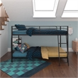 Pemberly Row Junior Modern Metal Twin over Twin Low Bunk Bed for Kids in Black
