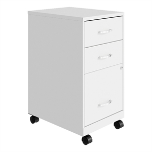 Pemberly Row 18&quot 3-Drawer Modern Metal Mobile Organizer File Cabinet in White