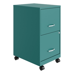 Pemberly Row 18&quot 2 Drawer Mobile Ultra Pedestal Metal File Cabinet - Teal