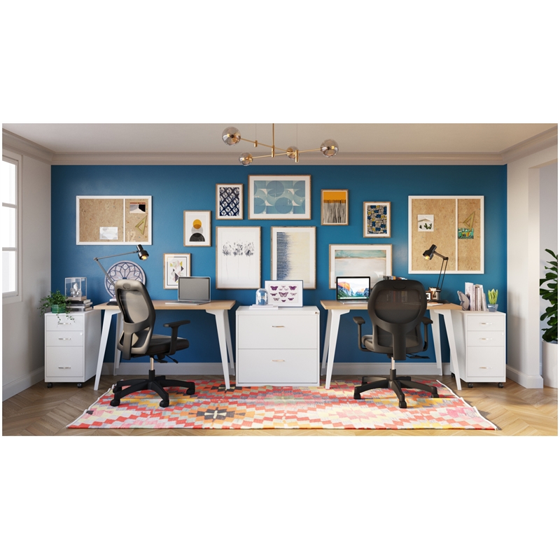 Pemberly Row 24x48 Mid Century Modern Metal Desk - Alpine White / Platinum Oak