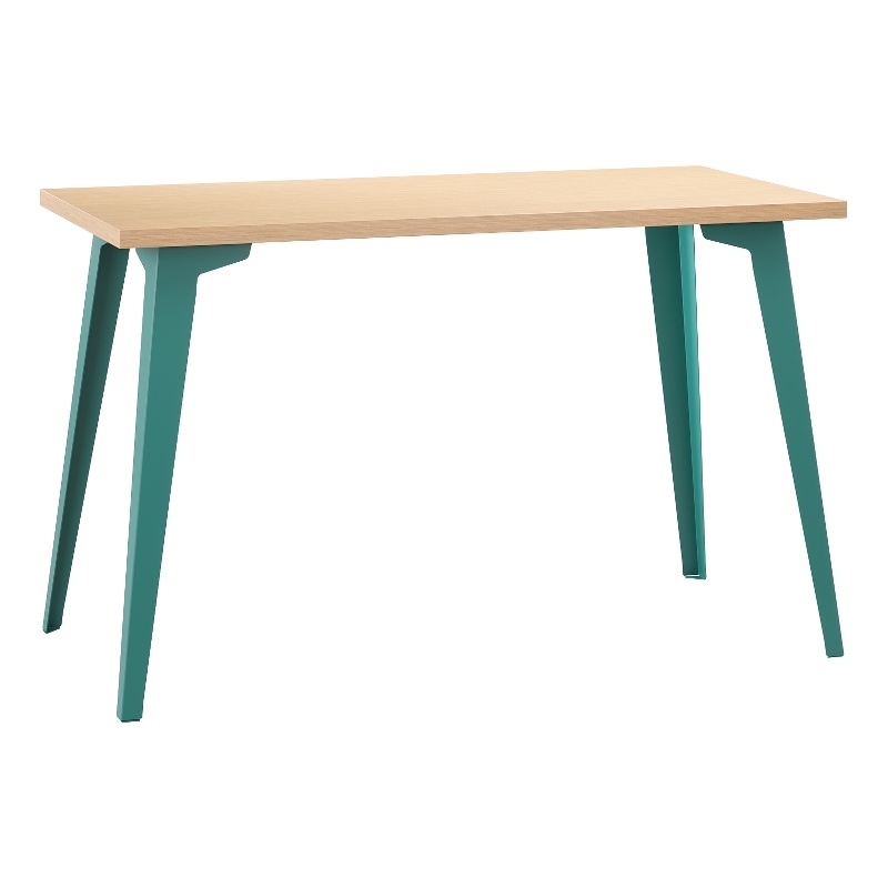 Pemberly Row 24x48 Mid Century Modern Metal Desk - Teal / Platinum Oak
