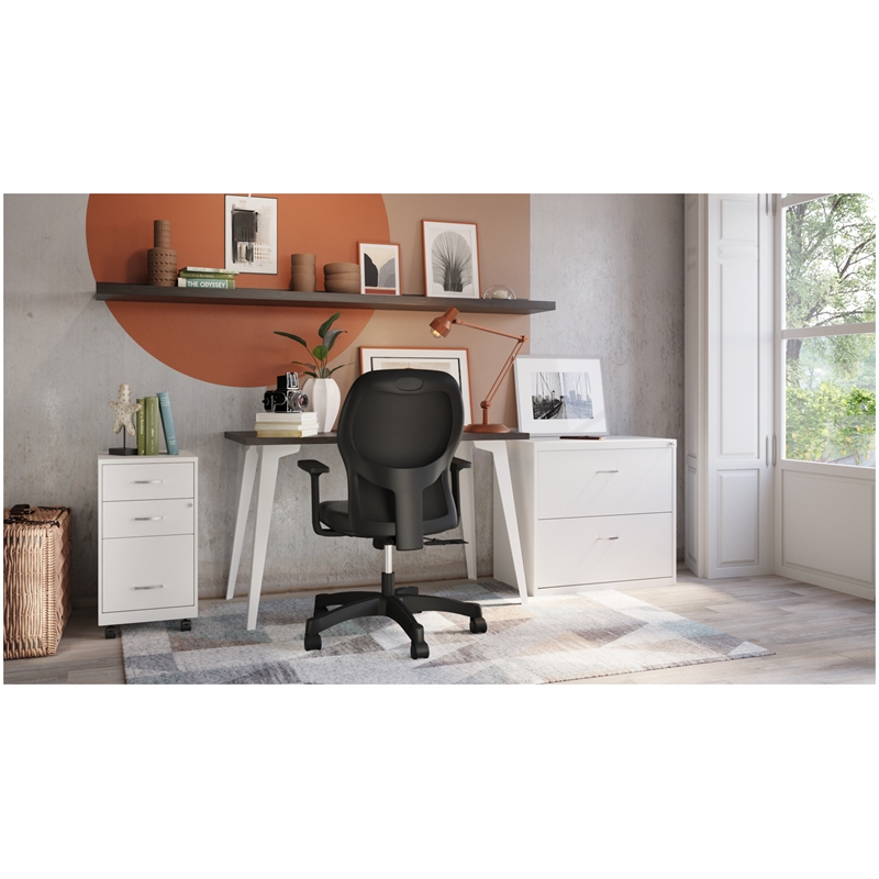 Pemberly Row 24x48 Mid Century Modern Metal Desk - Alpine White / Trail Walnut